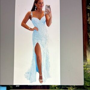 Blue Sequin Embellished Gown with Sweetheart Neckline